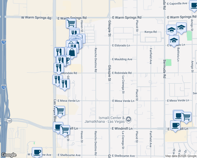 map of restaurants, bars, coffee shops, grocery stores, and more near 7712 Rancho Destino Road in Las Vegas