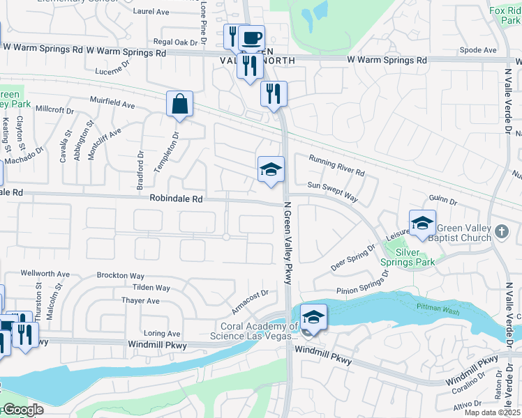 map of restaurants, bars, coffee shops, grocery stores, and more near 2225 Versailles Court in Henderson