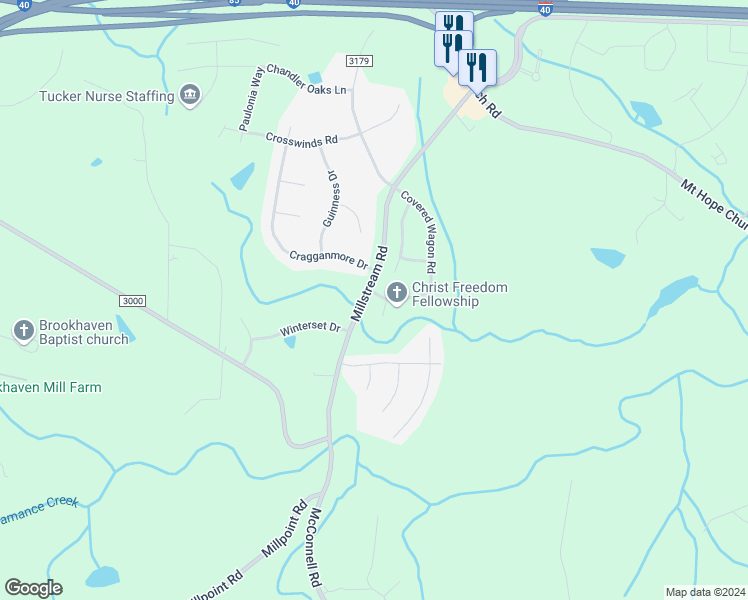 map of restaurants, bars, coffee shops, grocery stores, and more near 5402 Cragganmore Drive in McLeansville
