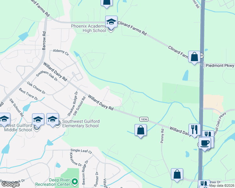 map of restaurants, bars, coffee shops, grocery stores, and more near 2431 Willard Dairy Road in High Point