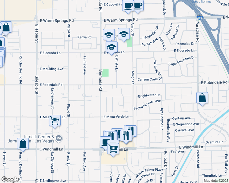 map of restaurants, bars, coffee shops, grocery stores, and more near 485 East Robindale Road in Las Vegas