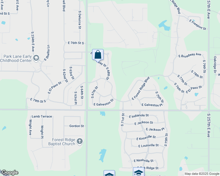 map of restaurants, bars, coffee shops, grocery stores, and more near 400 South Forest Ridge Boulevard in Broken Arrow