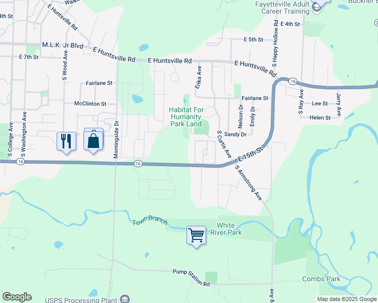 map of restaurants, bars, coffee shops, grocery stores, and more near 1400 East 15th Street in Fayetteville
