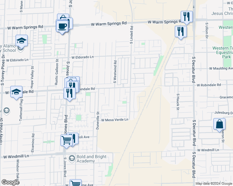 map of restaurants, bars, coffee shops, grocery stores, and more near 7730 South Westwind Road in Las Vegas
