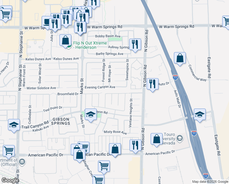 map of restaurants, bars, coffee shops, grocery stores, and more near 304 Mount Hope Street in Henderson