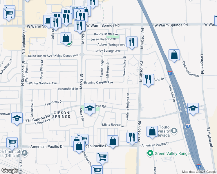 map of restaurants, bars, coffee shops, grocery stores, and more near 304 Mount Hope Street in Henderson