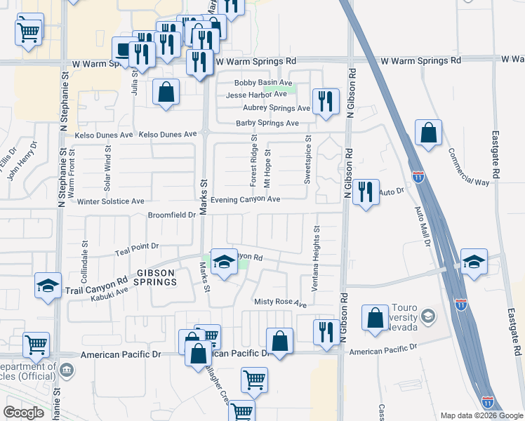 map of restaurants, bars, coffee shops, grocery stores, and more near 304 Mount Hope Street in Henderson