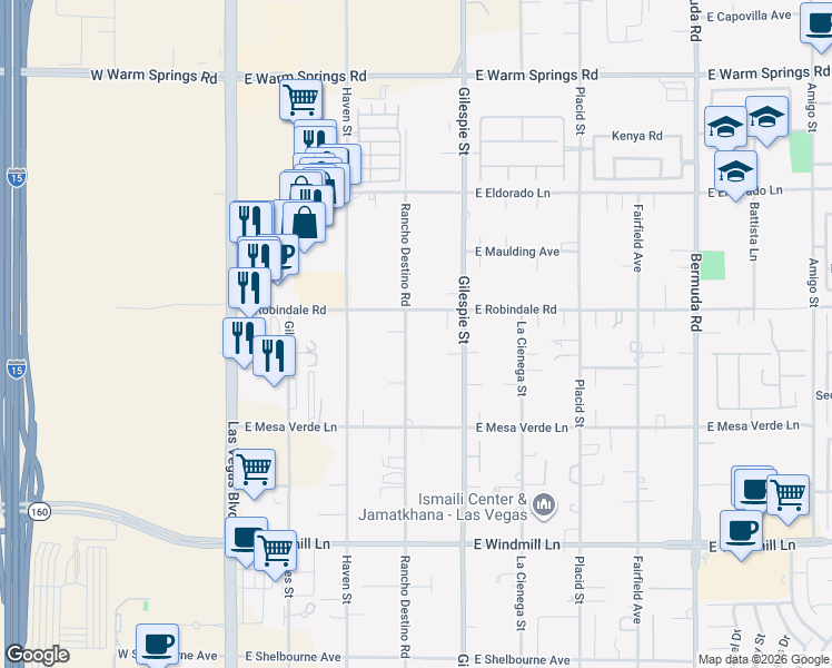 map of restaurants, bars, coffee shops, grocery stores, and more near 7712 Rancho Destino Road in Las Vegas