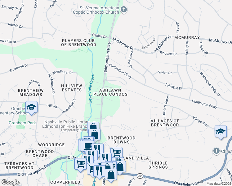map of restaurants, bars, coffee shops, grocery stores, and more near 805 Ashlawn Place in Nashville