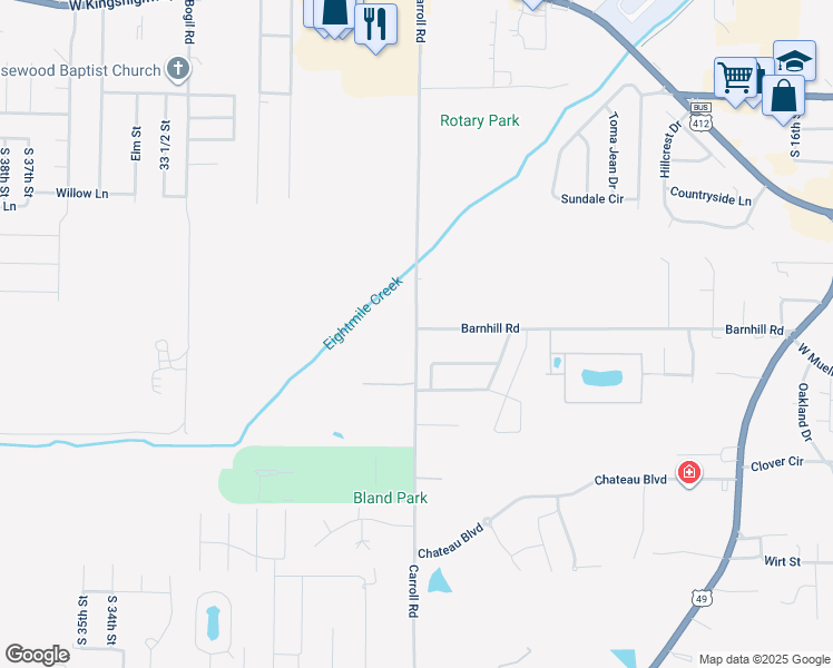 map of restaurants, bars, coffee shops, grocery stores, and more near 2609 Barnhill Road in Paragould