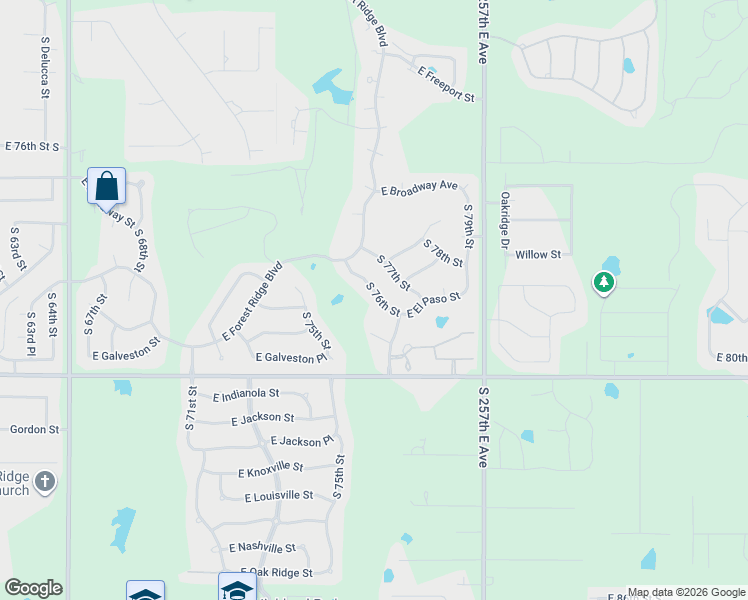 map of restaurants, bars, coffee shops, grocery stores, and more near 220 South 76th Street in Broken Arrow