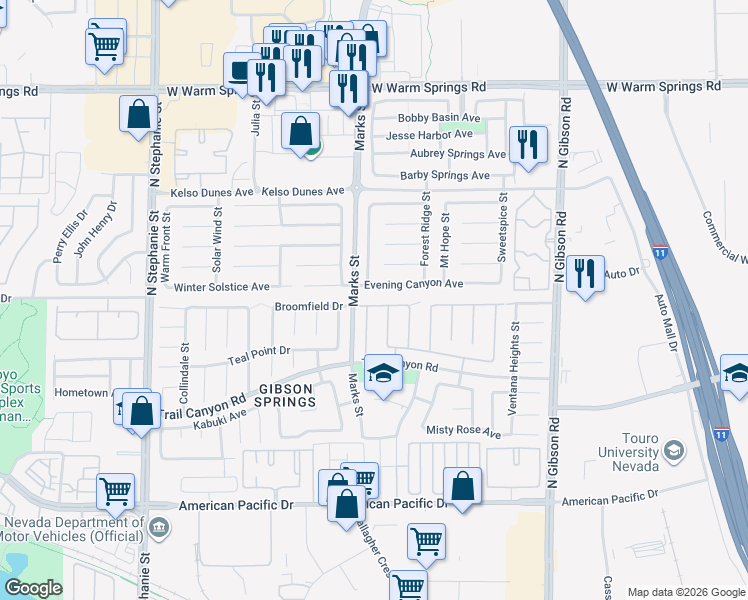 map of restaurants, bars, coffee shops, grocery stores, and more near 1222 Evening Canyon Avenue in Henderson