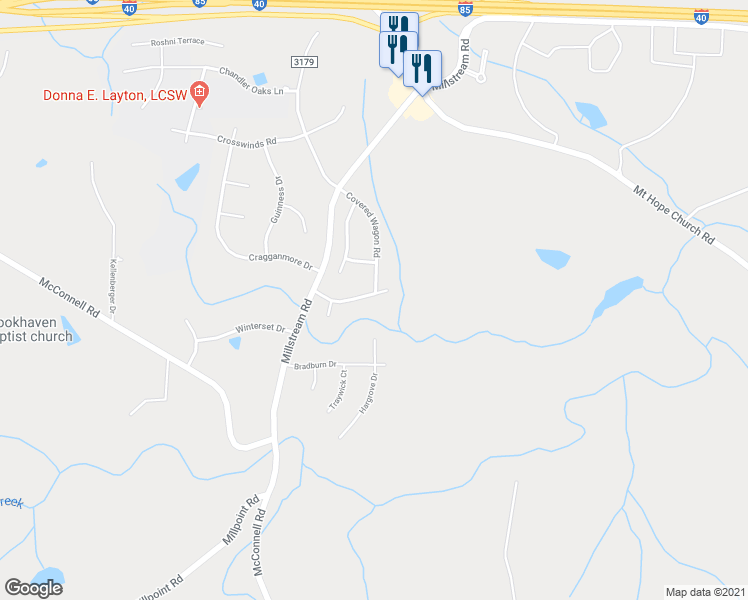 map of restaurants, bars, coffee shops, grocery stores, and more near 5500 Cragganmore Drive in McLeansville