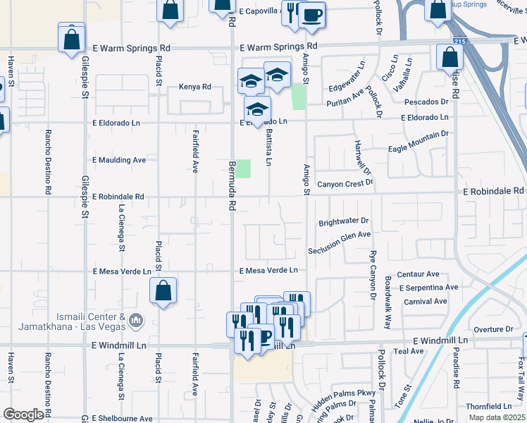 map of restaurants, bars, coffee shops, grocery stores, and more near 485 East Robindale Road in Las Vegas