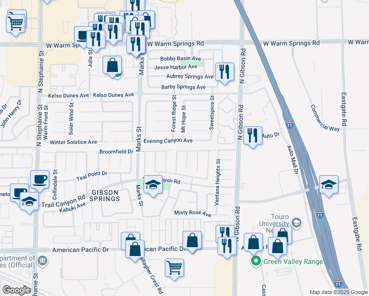 map of restaurants, bars, coffee shops, grocery stores, and more near 304 Mount Hope Street in Henderson