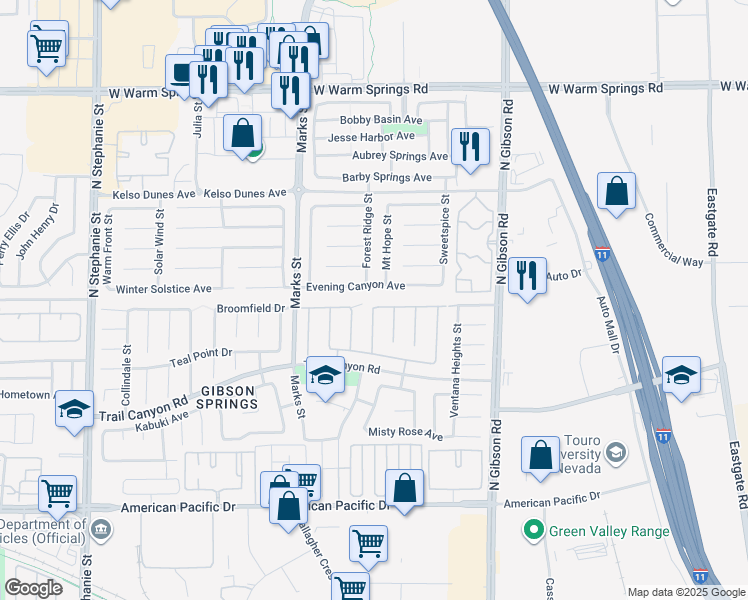 map of restaurants, bars, coffee shops, grocery stores, and more near 1048 Painted Daisy Avenue in Henderson