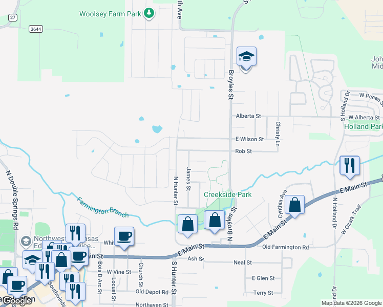 map of restaurants, bars, coffee shops, grocery stores, and more near 36 Rob Street in Farmington
