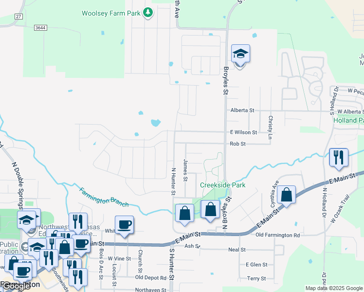map of restaurants, bars, coffee shops, grocery stores, and more near 17 Rob Street in Farmington