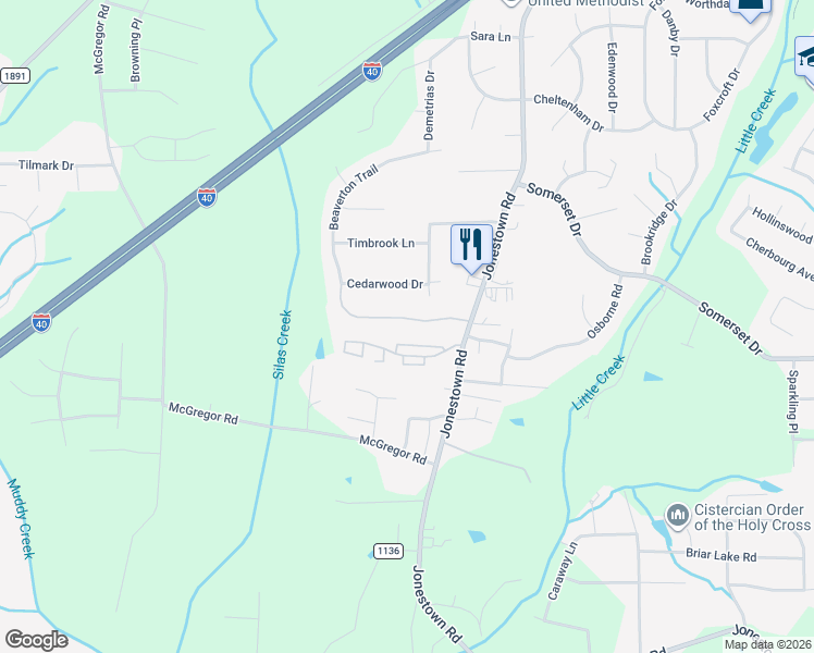 map of restaurants, bars, coffee shops, grocery stores, and more near 1249 Beaverton Trail in Winston-Salem