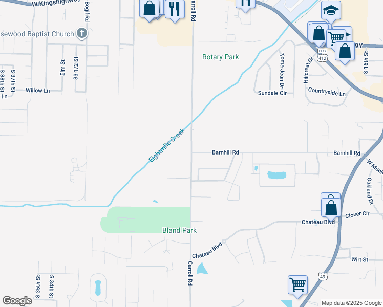 map of restaurants, bars, coffee shops, grocery stores, and more near 2609 Barnhill Road in Paragould