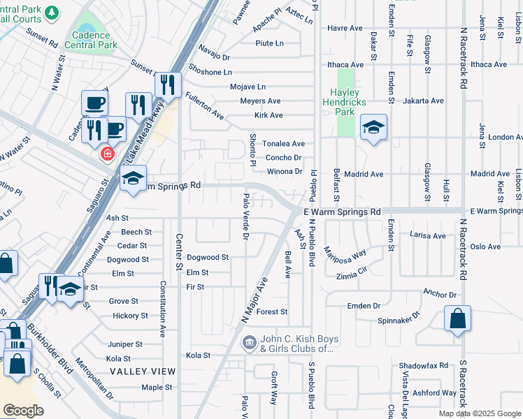 map of restaurants, bars, coffee shops, grocery stores, and more near 549 Fork Mesa Court in Henderson