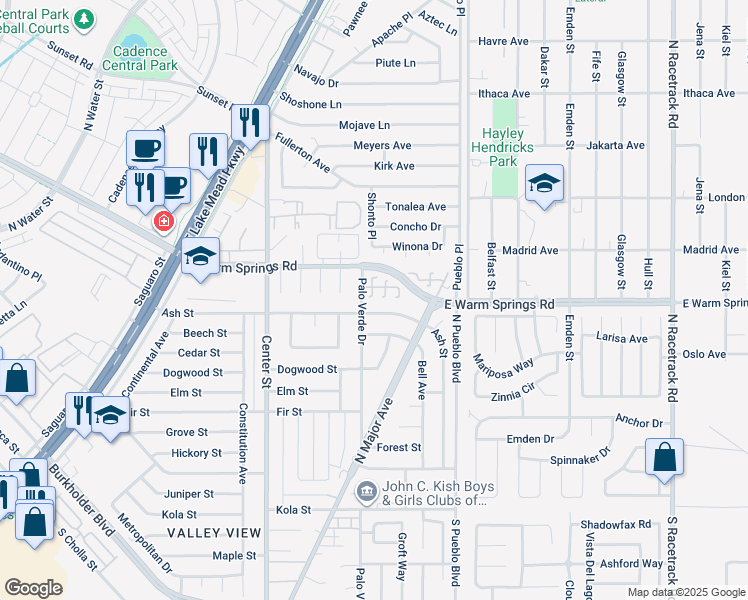 map of restaurants, bars, coffee shops, grocery stores, and more near 521 Fork Mesa Court in Henderson