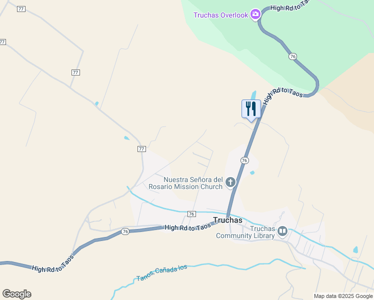map of restaurants, bars, coffee shops, grocery stores, and more near 115 County Road 76 in Truchas