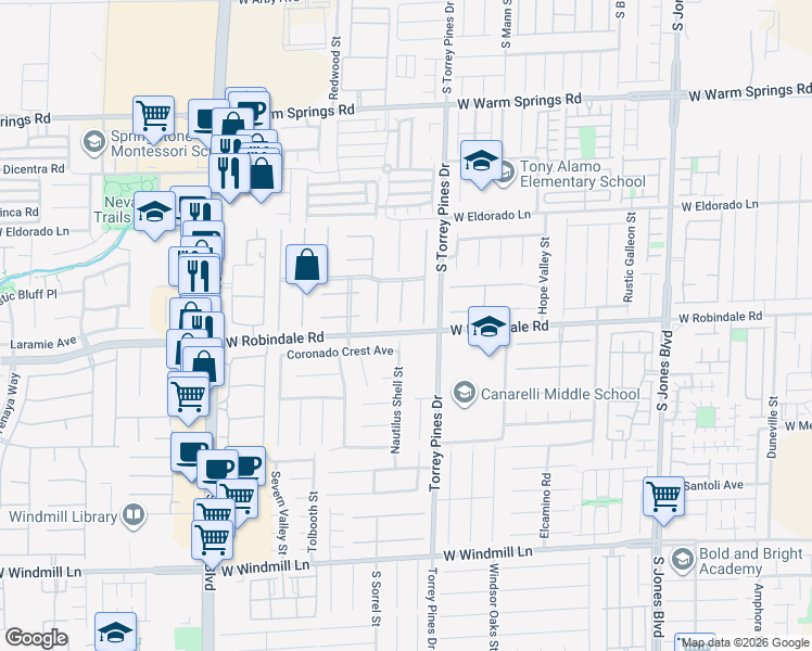 map of restaurants, bars, coffee shops, grocery stores, and more near 7682 Calm Passage Court in Las Vegas
