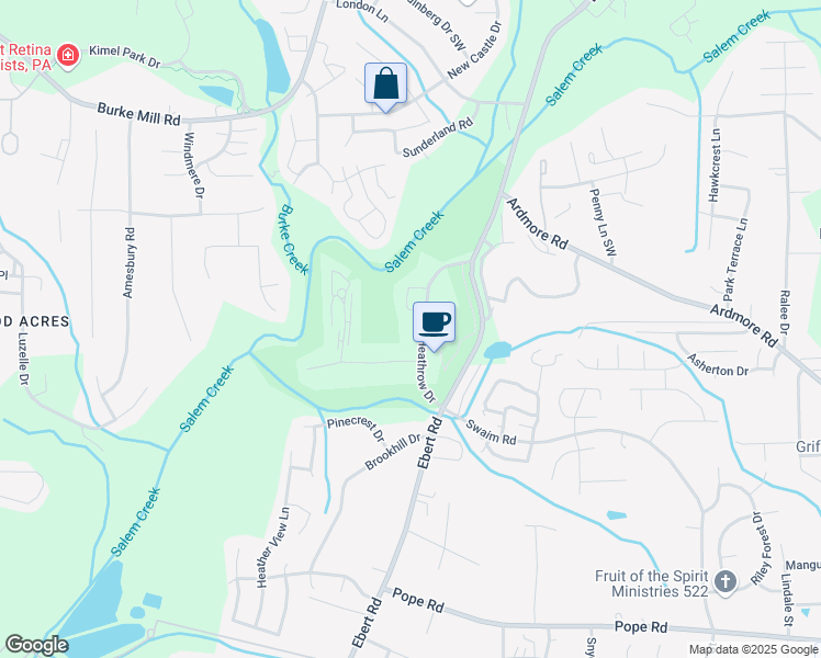 map of restaurants, bars, coffee shops, grocery stores, and more near 3730 Heathrow Drive in Winston-Salem