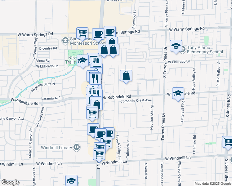 map of restaurants, bars, coffee shops, grocery stores, and more near 7679 Belgian Lion Street in Las Vegas