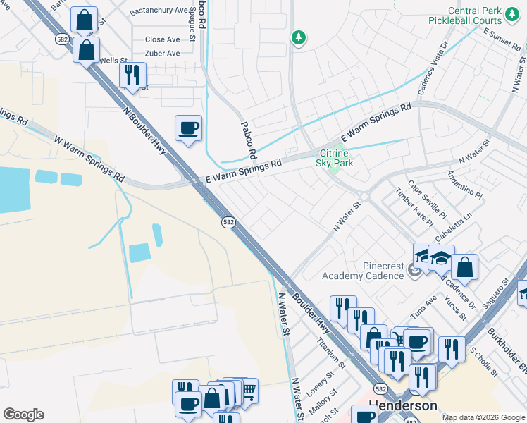 map of restaurants, bars, coffee shops, grocery stores, and more near 117 Piano Lane in Henderson