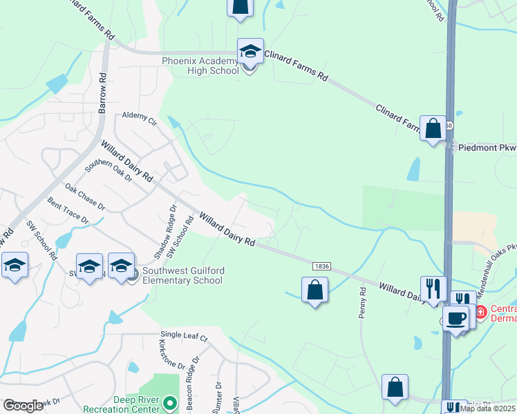 map of restaurants, bars, coffee shops, grocery stores, and more near 2431 Willard Dairy Road in High Point