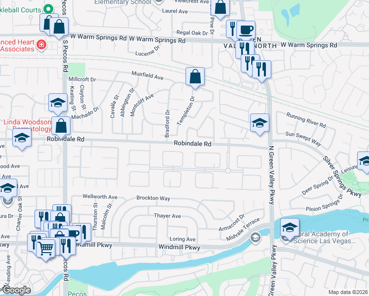 map of restaurants, bars, coffee shops, grocery stores, and more near 2331 Barneby Avenue in Henderson