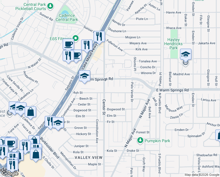 map of restaurants, bars, coffee shops, grocery stores, and more near 1004 Woodside Court in Henderson