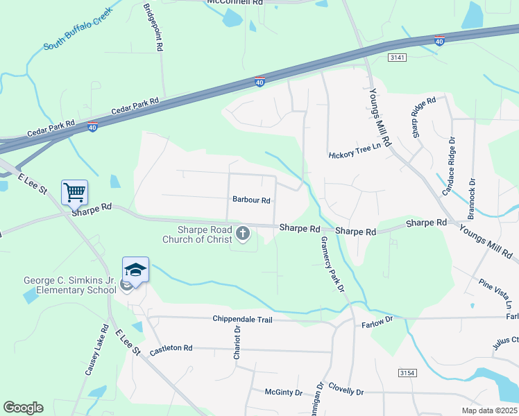 map of restaurants, bars, coffee shops, grocery stores, and more near 3612 Barbour Road in Greensboro