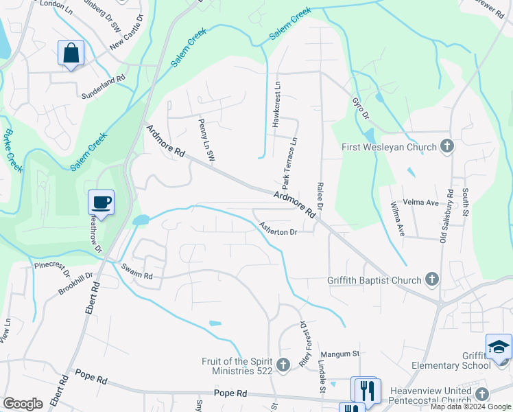 map of restaurants, bars, coffee shops, grocery stores, and more near 1871 Camden Forest Drive in Winston-Salem