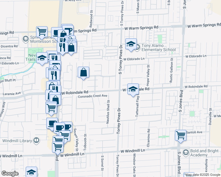 map of restaurants, bars, coffee shops, grocery stores, and more near 7682 Calm Passage Court in Las Vegas