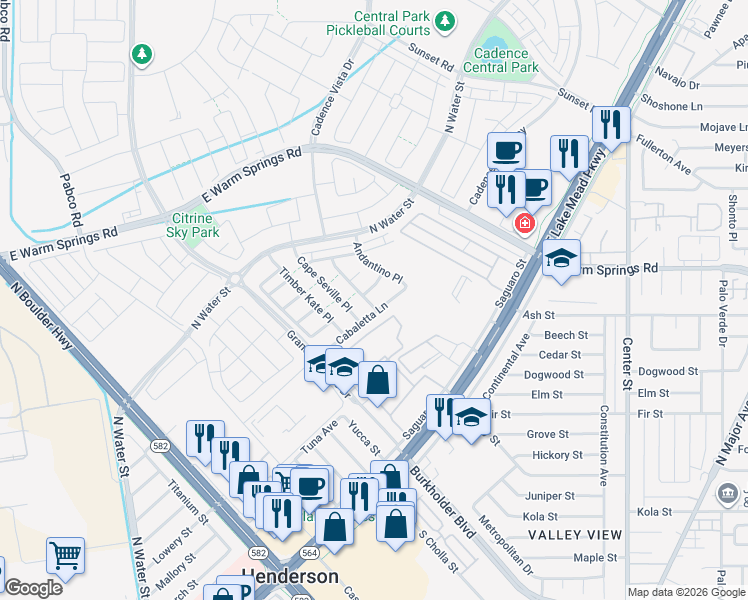 map of restaurants, bars, coffee shops, grocery stores, and more near 285-999 Country Club Drive in Henderson