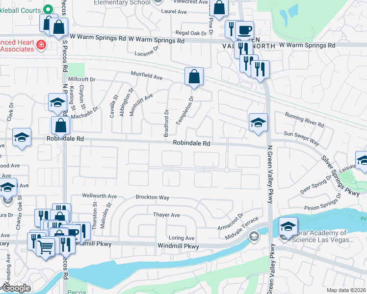 map of restaurants, bars, coffee shops, grocery stores, and more near 2331 Barneby Avenue in Henderson
