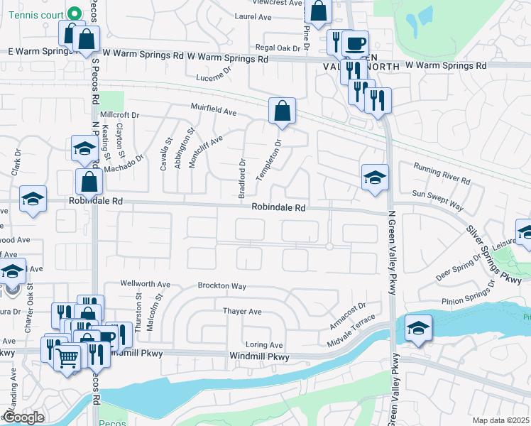 map of restaurants, bars, coffee shops, grocery stores, and more near 2331 Barneby Avenue in Henderson