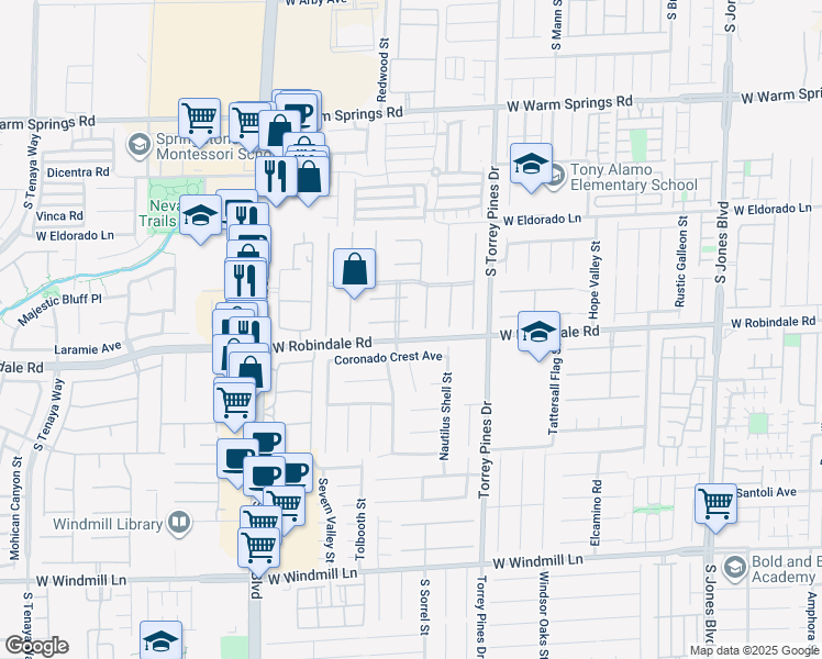 map of restaurants, bars, coffee shops, grocery stores, and more near 6648 Coronado Palms Avenue in Las Vegas