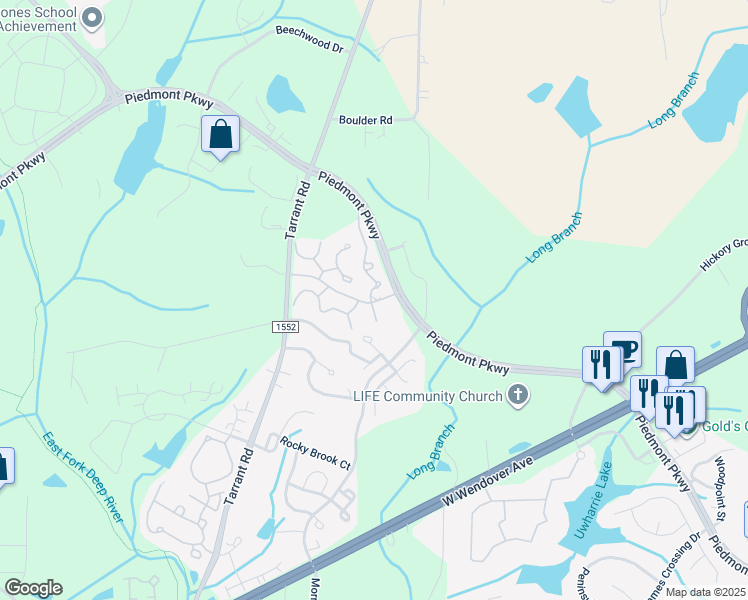 map of restaurants, bars, coffee shops, grocery stores, and more near 4517 Mica Court in Greensboro