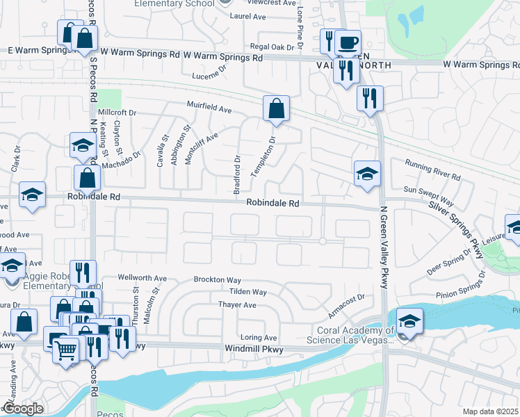 map of restaurants, bars, coffee shops, grocery stores, and more near 2309 Prometheus Court in Henderson