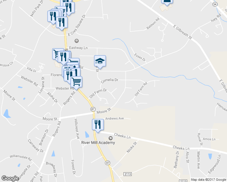 map of restaurants, bars, coffee shops, grocery stores, and more near 402 Aspen Court in Graham