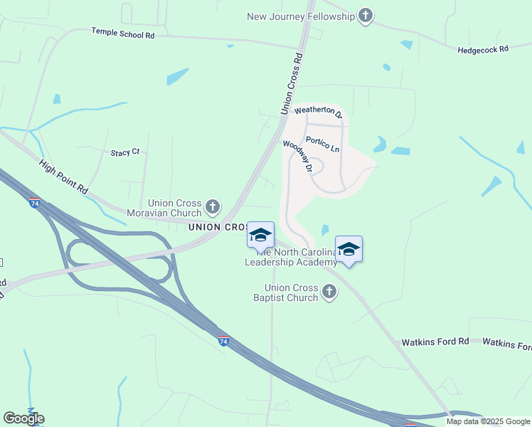 map of restaurants, bars, coffee shops, grocery stores, and more near 4324 Pinewood Terrace in Kernersville