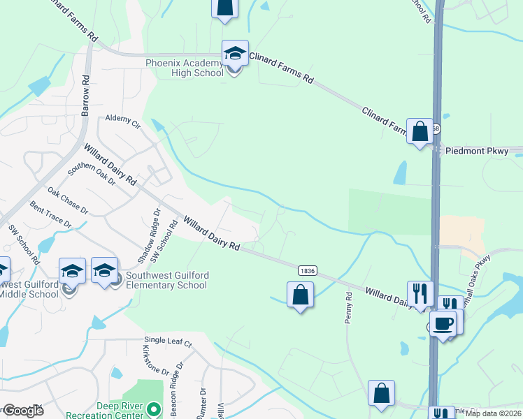map of restaurants, bars, coffee shops, grocery stores, and more near 2431 Willard Dairy Road in High Point