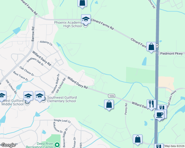 map of restaurants, bars, coffee shops, grocery stores, and more near 2431 Willard Dairy Road in High Point
