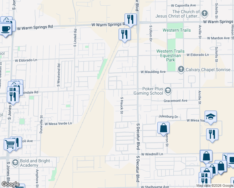 map of restaurants, bars, coffee shops, grocery stores, and more near 7727 South Coral Cactus Court in Las Vegas