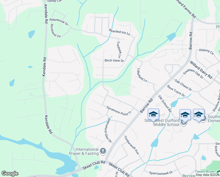 map of restaurants, bars, coffee shops, grocery stores, and more near 4516 Blackberry Brook Trail in High Point