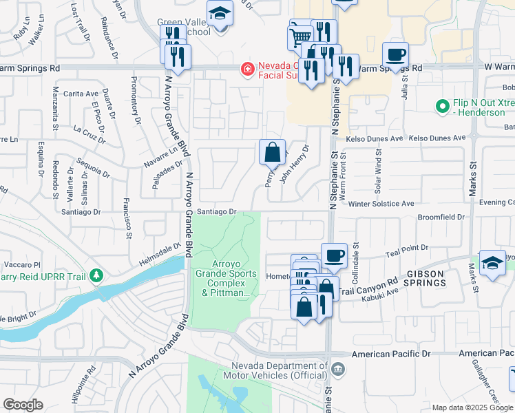 map of restaurants, bars, coffee shops, grocery stores, and more near 300 Saint Augustine Lane in Henderson